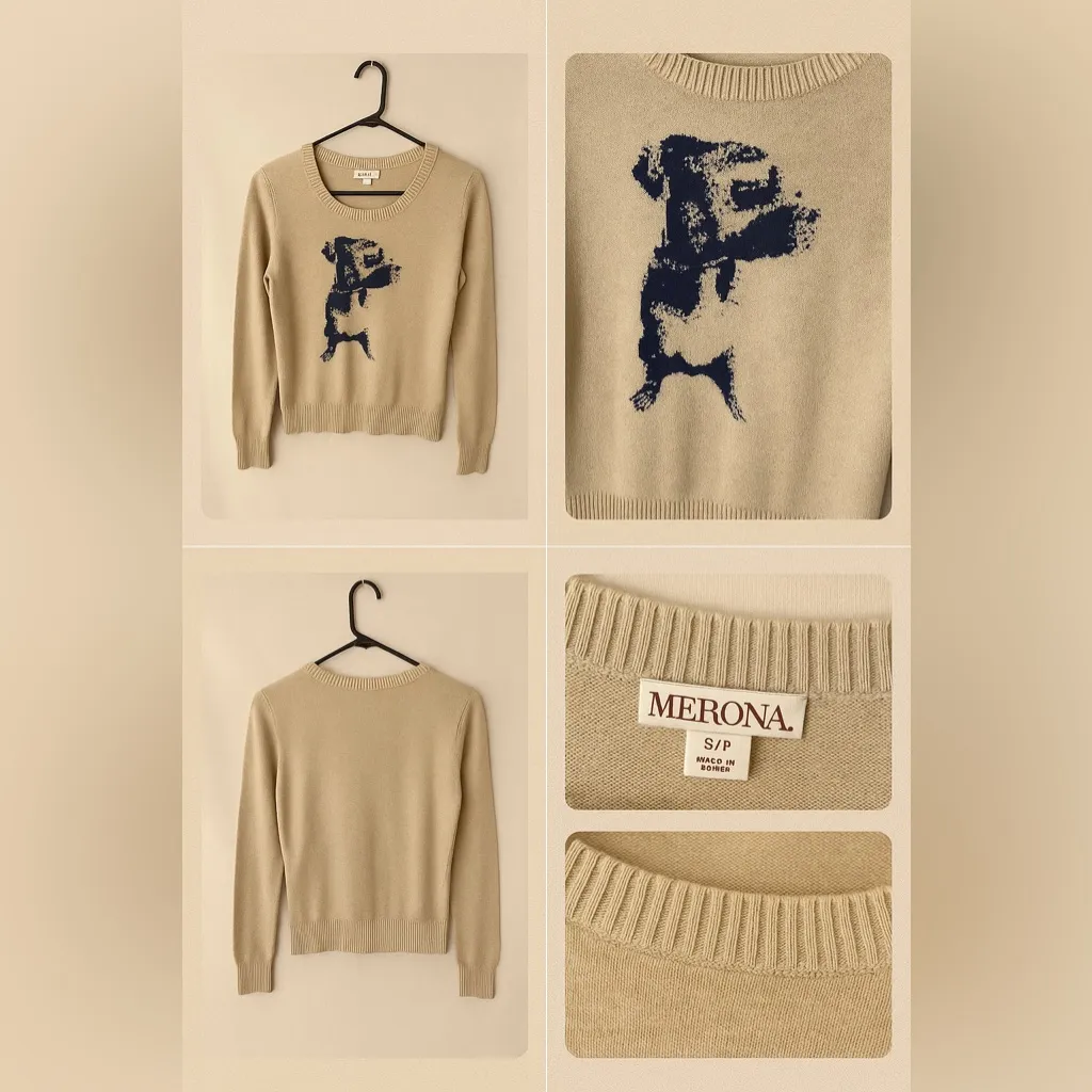 Merona Beige Dog Graphic Sweater Women’s Small Lightweight Knit Crewneck - Image 2