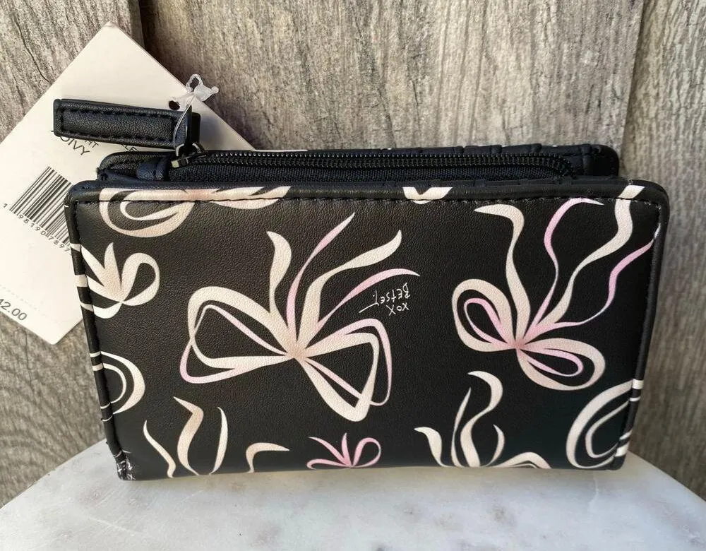 Betsey Johnson Black Bow Print Wallet–Stylish Bifold with Card Slots &Zip Pocket - Image 2