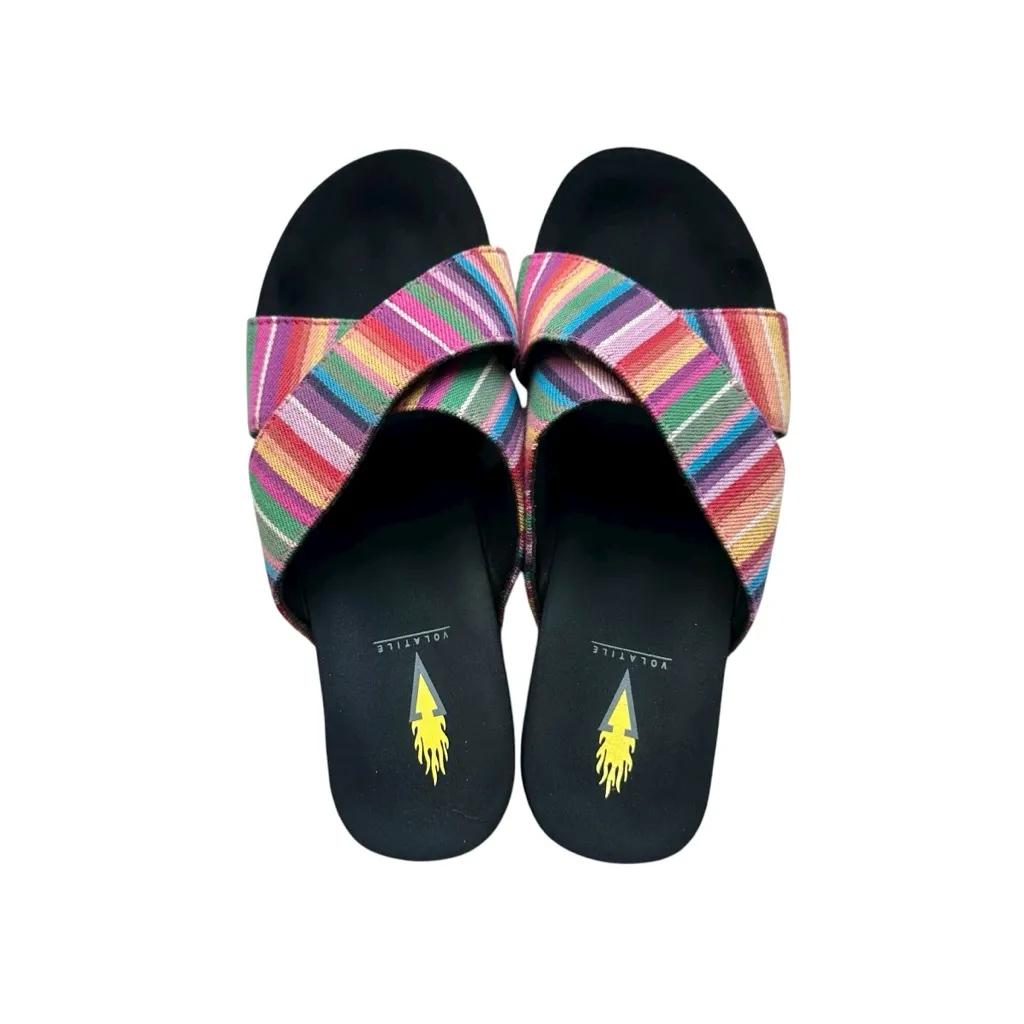 🔃Volatile Women’s Multicolor Striped Slip On Wedge Sandals Purple Size 6 - Image 6