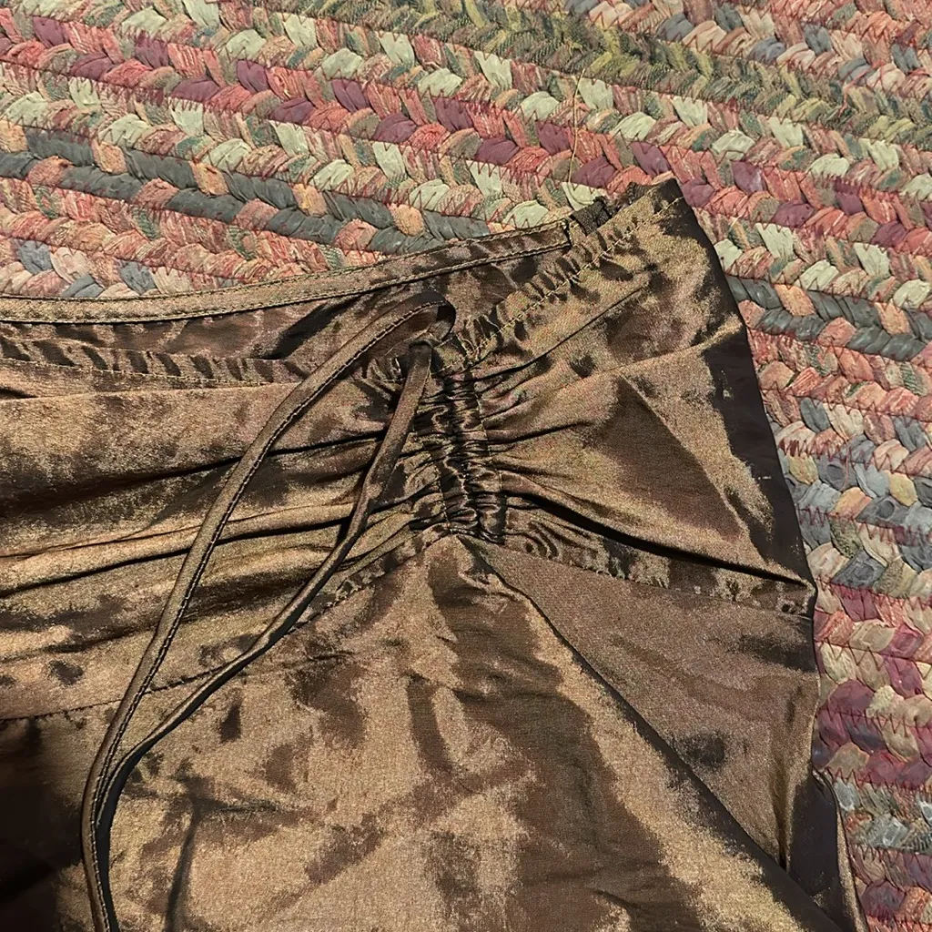 VINTAGE RETRO Y2K BROWN SHINY MESH DETAIL MINI SKIRT Size L - Image 4