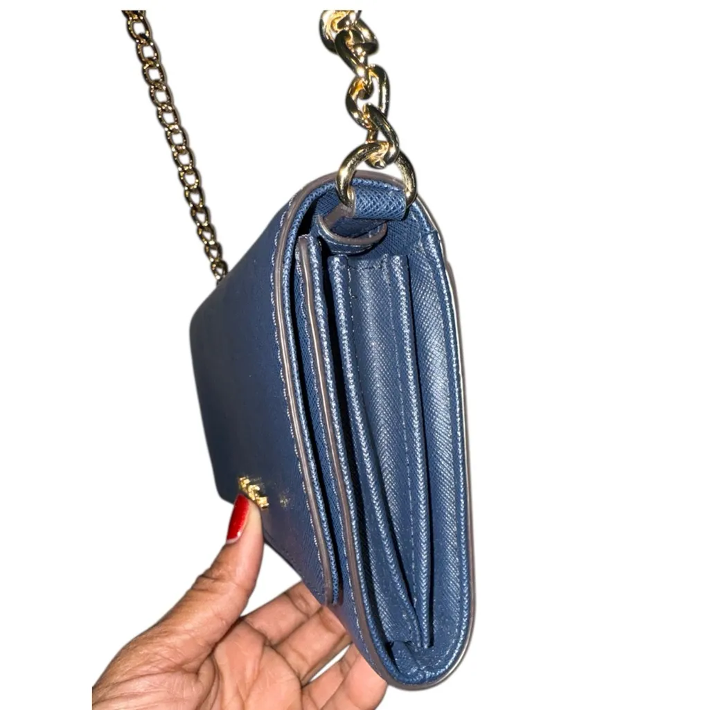 Michael Kors Dark Blue Clutch with Gold Chain - Image 3