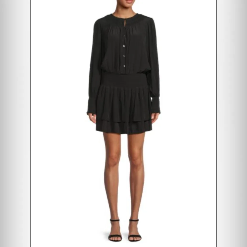 New! Ramy Brook Clarinda Smocked‎ Drop Waist  Mini Dress Black Sz XXS $425 - Image 3