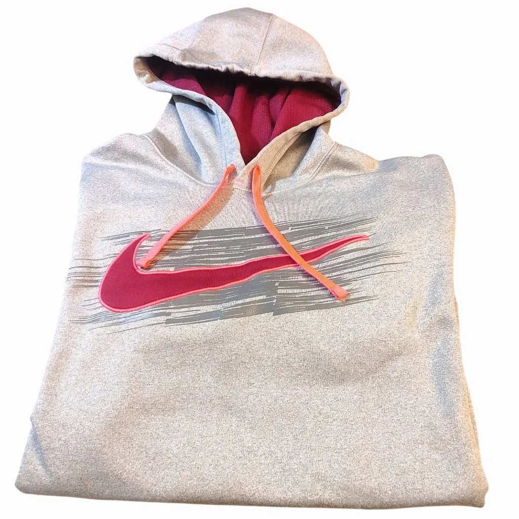 Nike Therma Fit XL Gray Hoodie Sweatshirt Pullover Fleece Crimson Pink Logo Grey - Image 7