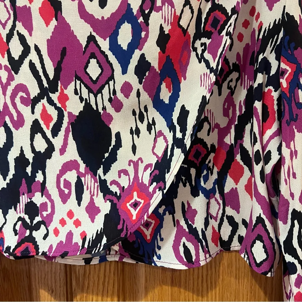 ZARA‎ Abstract Print Mock Neck Long-Sleeve Crop Top Size Small Pink Purple Blue - Image 10