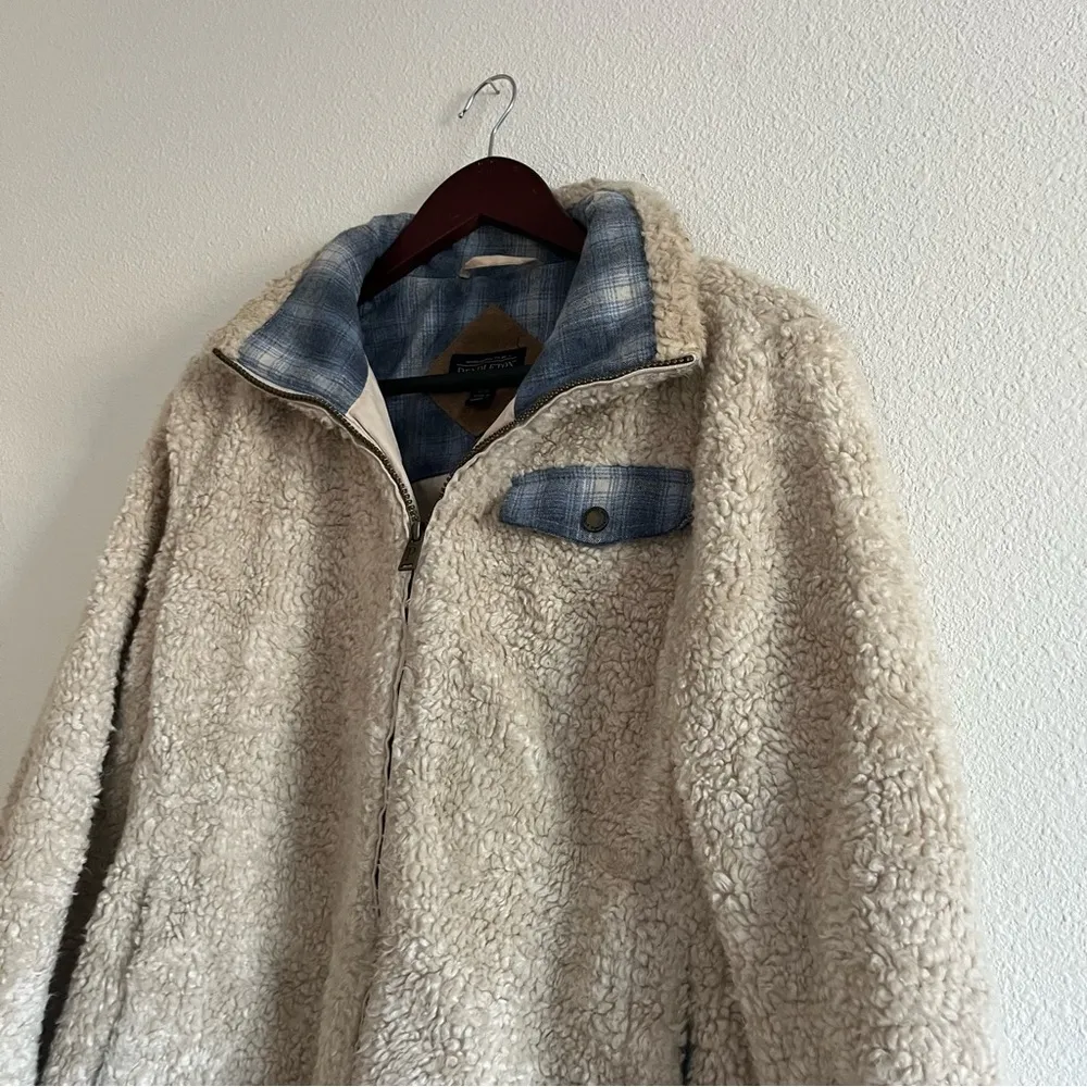Pendleton Cream Sherpa Shearling Fuzzy Fleece Zip Up Jacket Women's Size Medium - Image 6