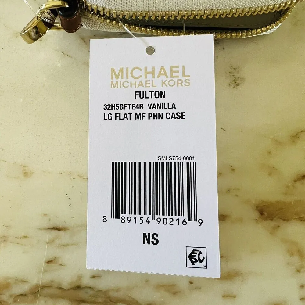 MICHAEL KORS Fulton Vanilla Flat Multi Function Phone Case Zip Wallet Wristlet - Image 10