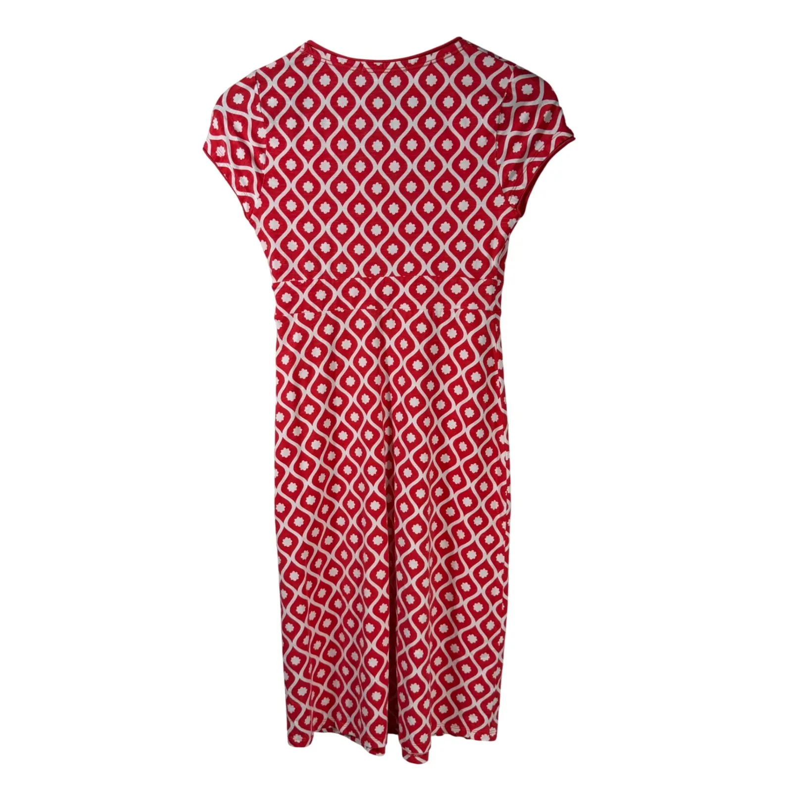 Boden Lola Jersey 2R Wrap Dress Stretch Cotton Cap Sleeve Midi Red White Print Size 2 - Image 8