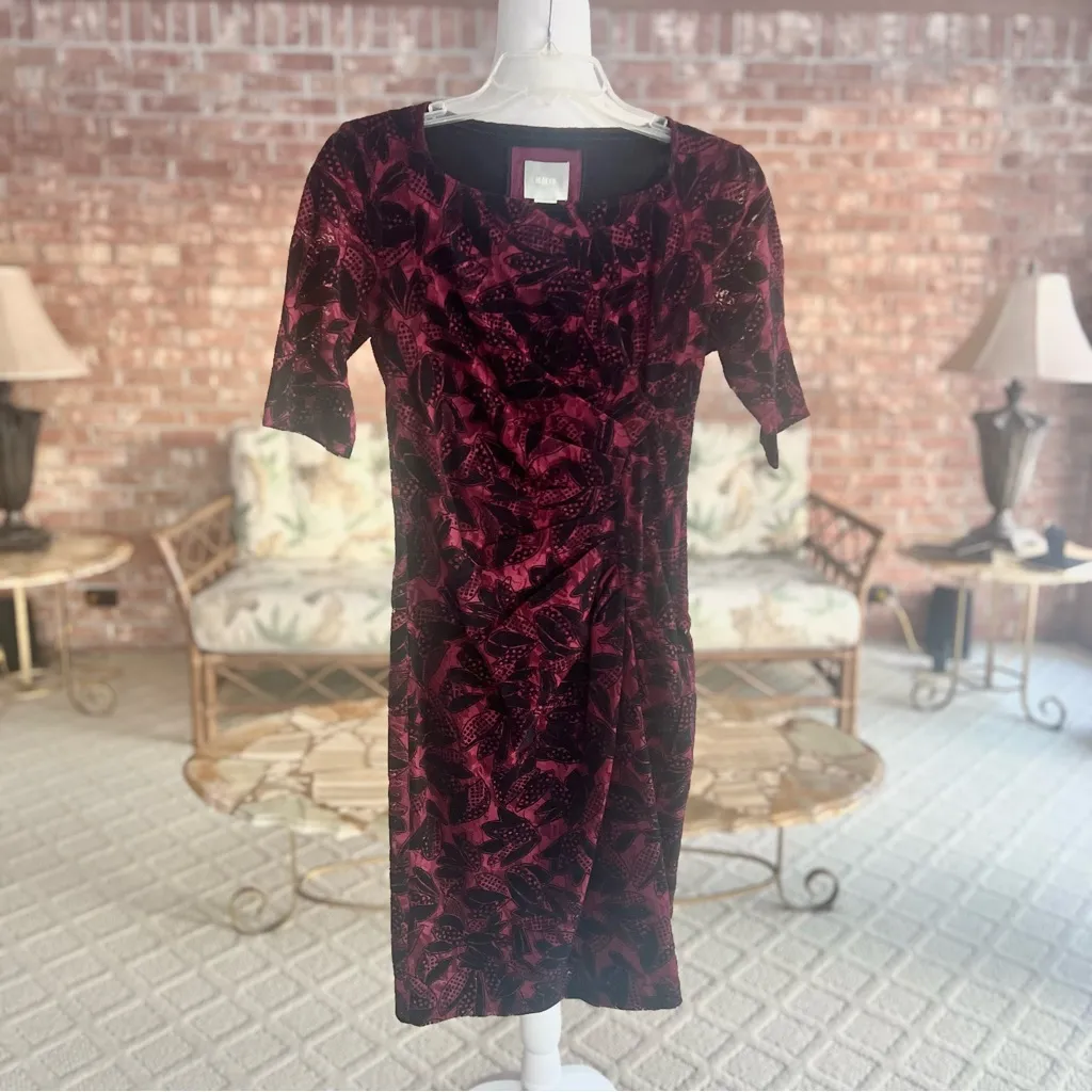 NWT Maeve Anthropologie Elorn Dress Ruched Lace Burgundy Black 2 Cocktail Party - Image 3