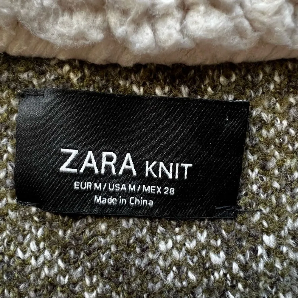 Zara Knit Olive Green Scherling Oversized Coat - Image 5
