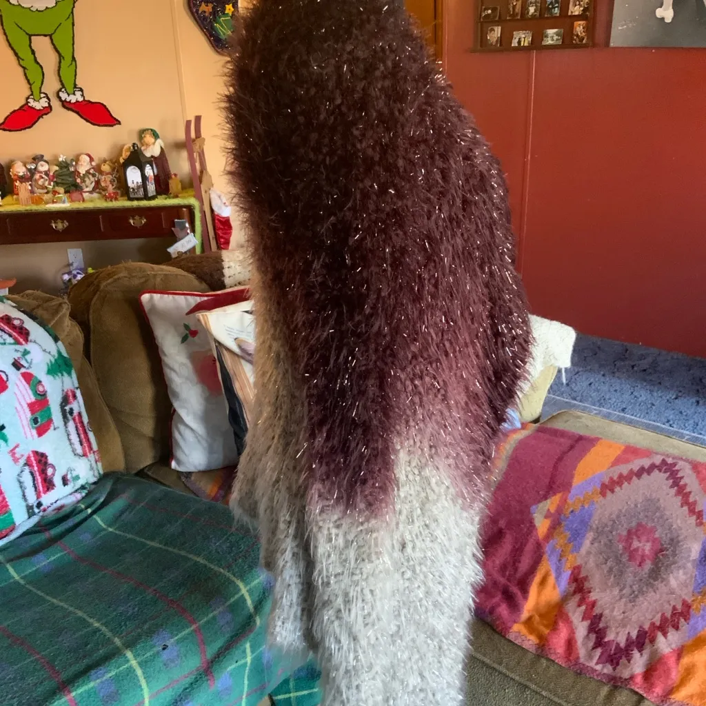 Women’s Beulah fuzzy glitter drape Cardigan Brown-Gray Gradient color SZ S/M - Image 2