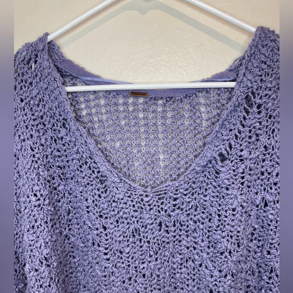 Free People Sunday Shore Cotton‎ Blend Chunky Open Knit Lavender Sweater Size M - Image 5