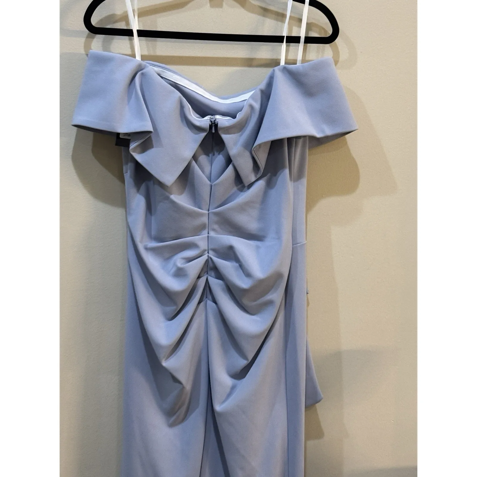 NWT Xscape Camila Long Off The‎ Shoulder Scuba Crepe Dress Ruched Blue Size 14 - Image 6