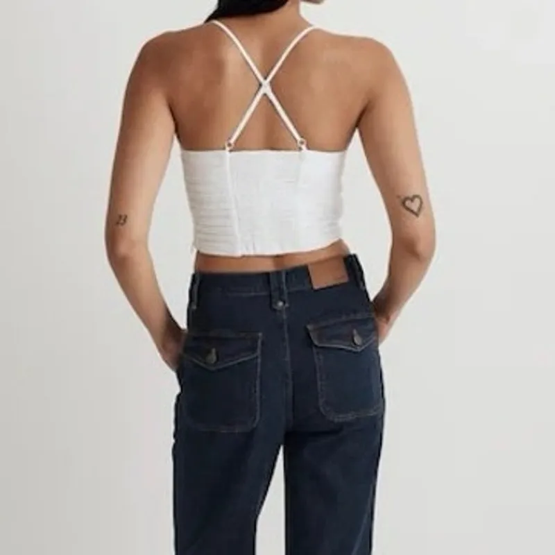 Madewell Poplin Crop Tube Top 00 Women’s Eyelet White NL058 - Image 6