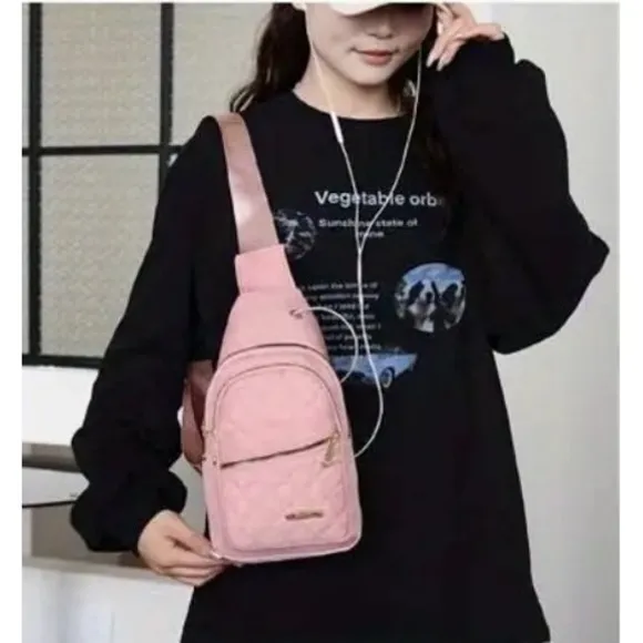 Contemporary Multiple Compartment Sling Bag Handbag Crossbody Black Audio Port - Image 1