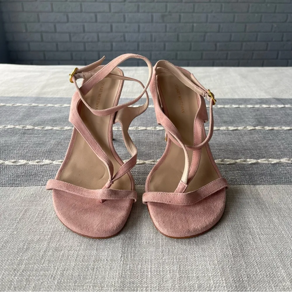 Stuart Weitzman Align Heeled Sandal in Pink Peach Blush Size 8 - Image 3