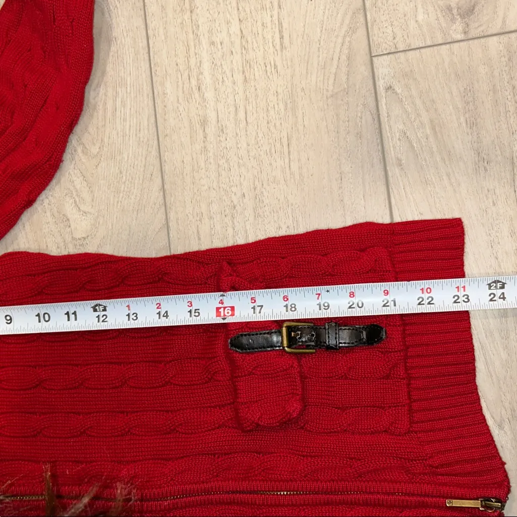 Lauren Ralph Lauren Sweater Womens S Red Cable Full Zip Brass Buckles Pockets - Image 9