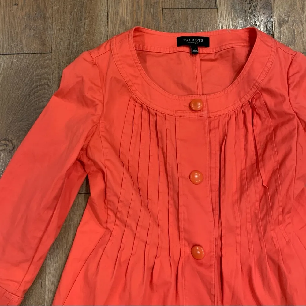 Talbots Pleated Front Orange 3/4 Sleeve Blazer Jacket Size 2 - Image 5