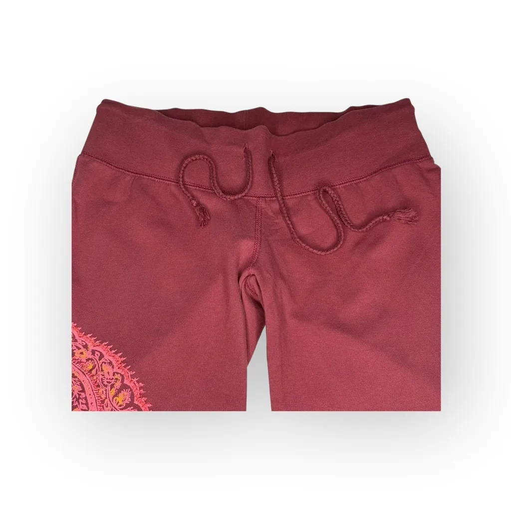 Y2K: new Lucky Brand 𖥚 Embroidered Floral Mandala Crop Sweatpants 𖥚 Wine 𖥚 XS 𖥚 - Image 7