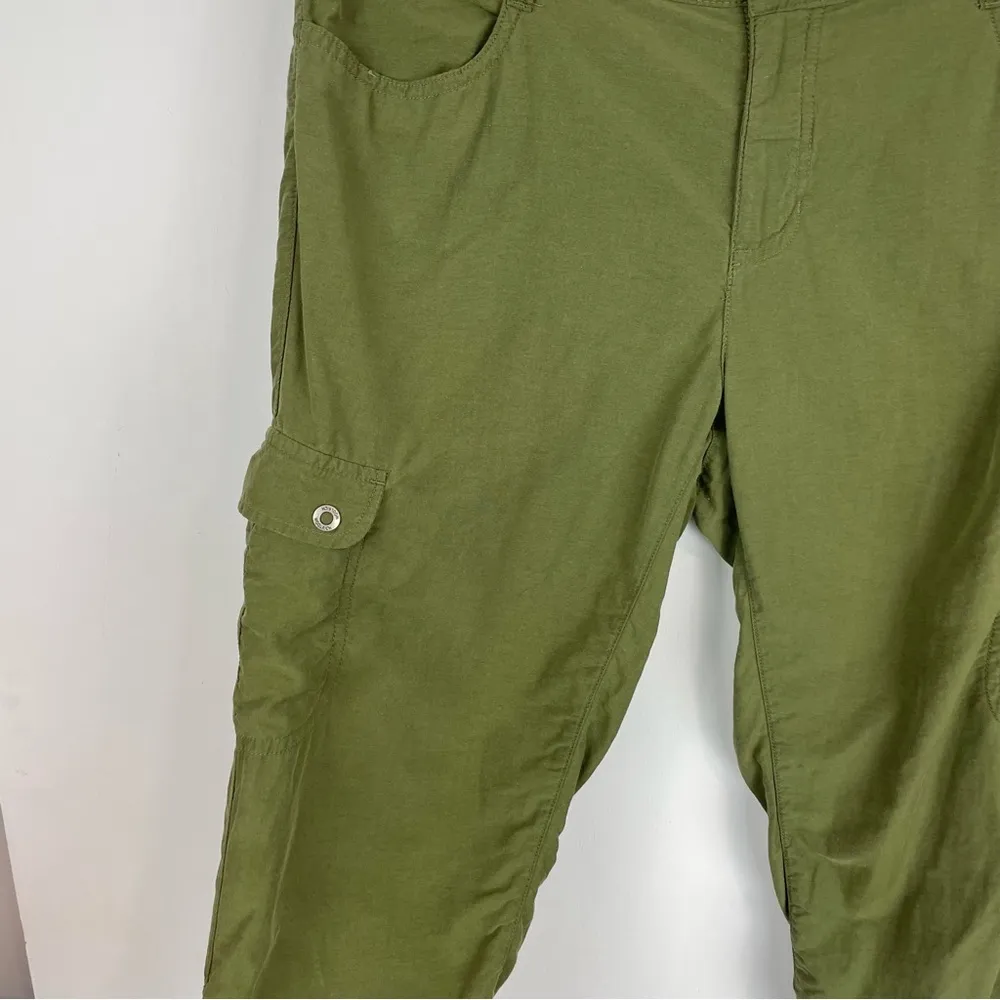 Woolrich Outdoor Hiking Cargo Crop Pants Sz 8 Ruched Army Green Cotton - Image 7
