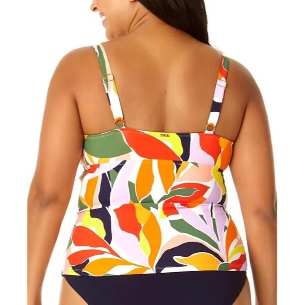 Anne Cole Plus Size Printed Surplice Neck Tankini Top Colorful Underwire 24W - Image 2