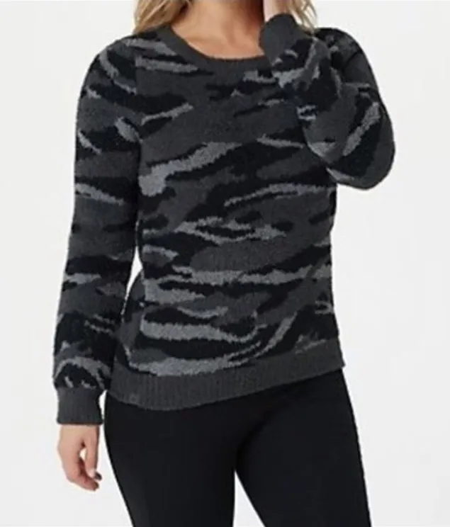 Barefoot Dreams COZY CHIC Camo Printed Lounge Sweater Sz. L Winter Cozy Warm - Image 1