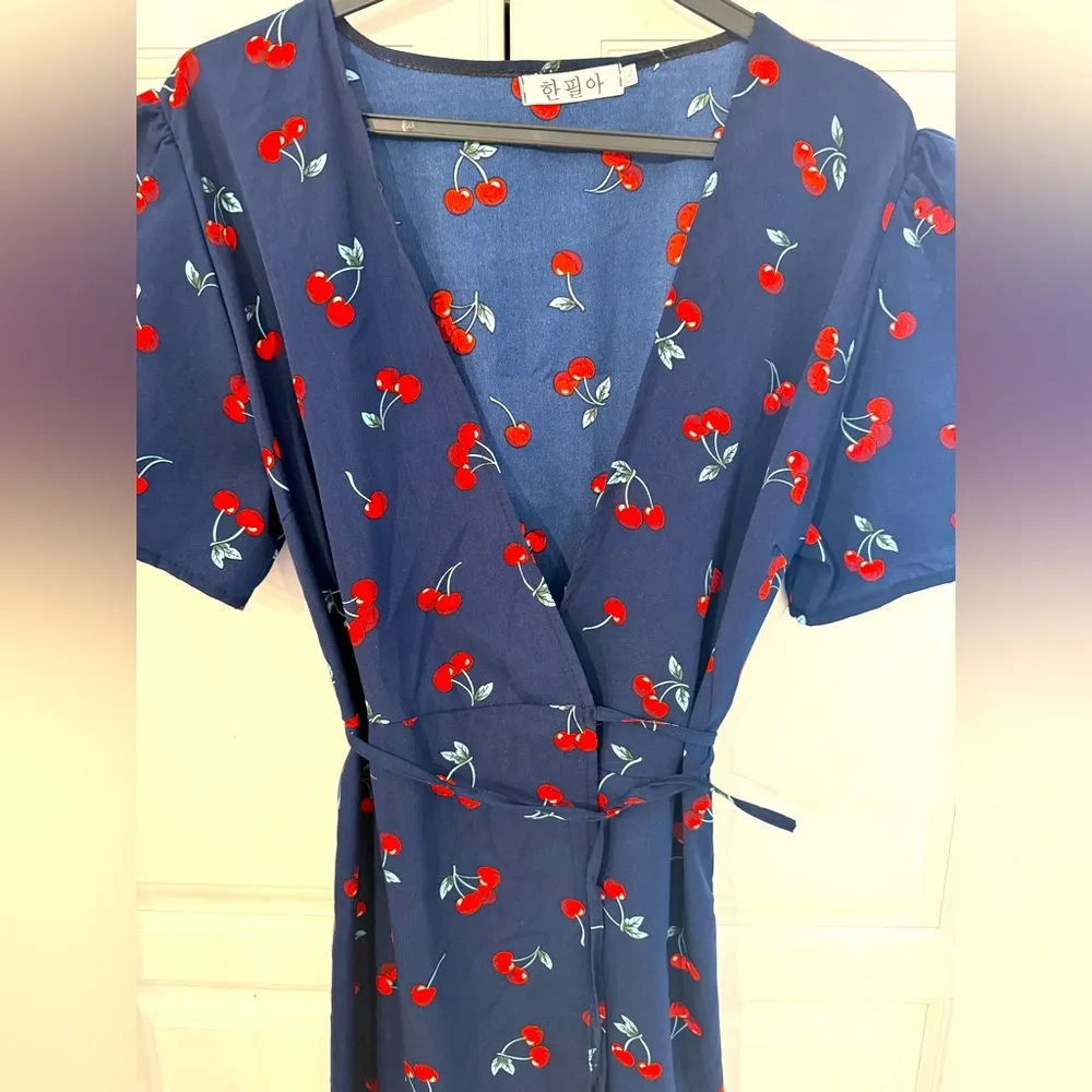 Cherry Print Wrap Midi Dress - Image 2