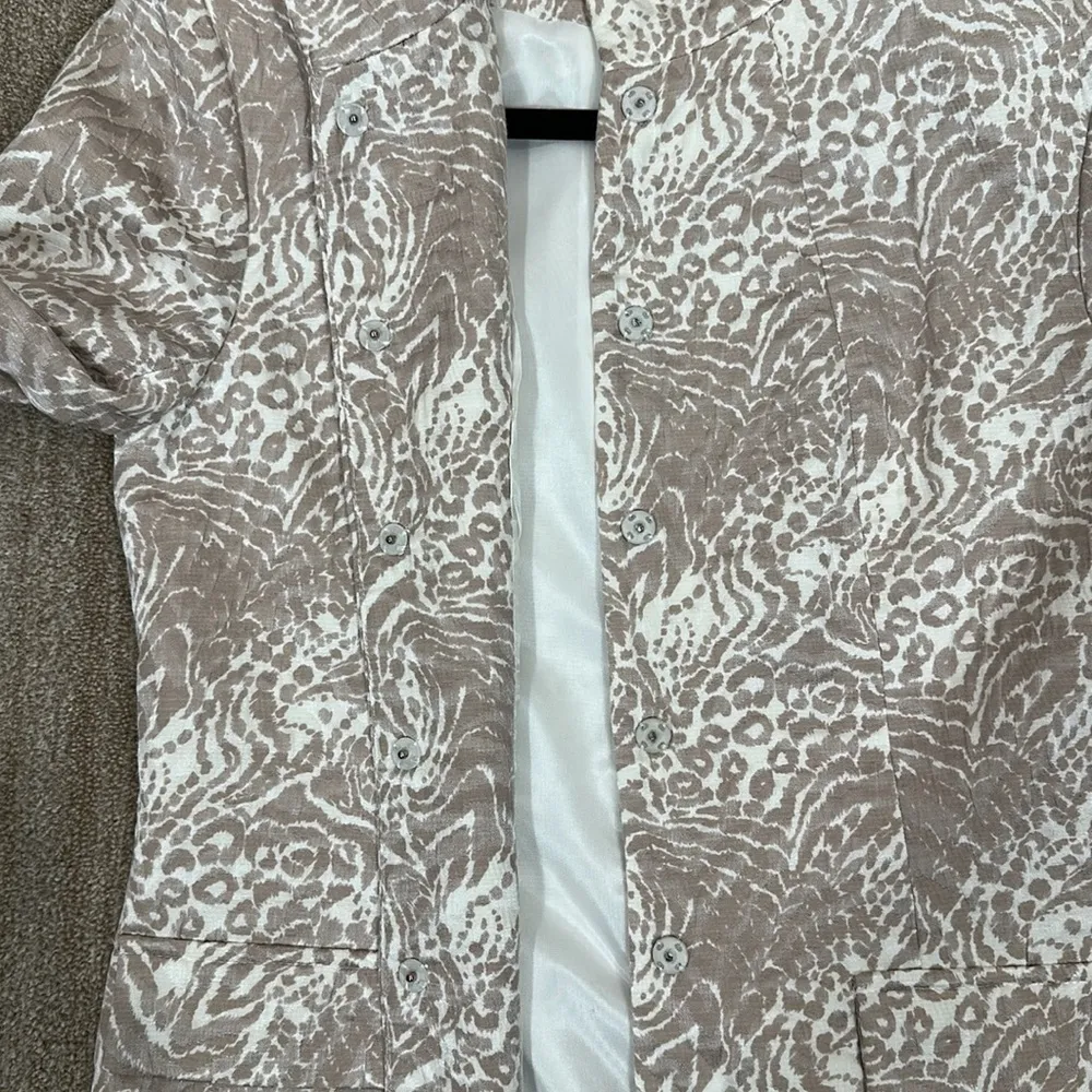Neiman Marcus Silk Blend Jacket Blazer Animal Print Taupe Cream White Military 6 - Image 6