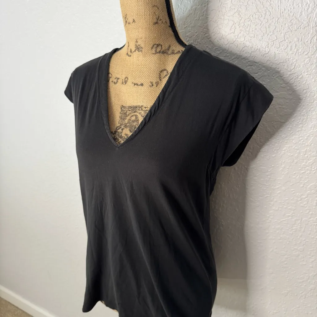 Frame Black Le Mid Rise V Pima Organic Cotton V Neck Short Sleeve Size XS FLAW - Image 2