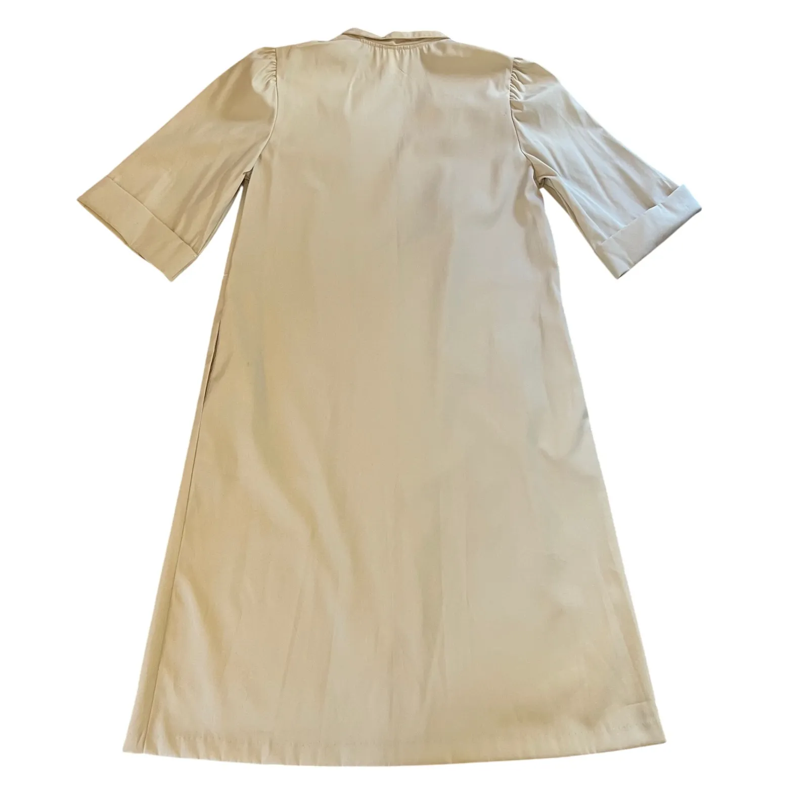 VTG 70s The Traveler Duster Beige Button‎ Front Dress Womens Large Deadsock NEW Tan - Image 7
