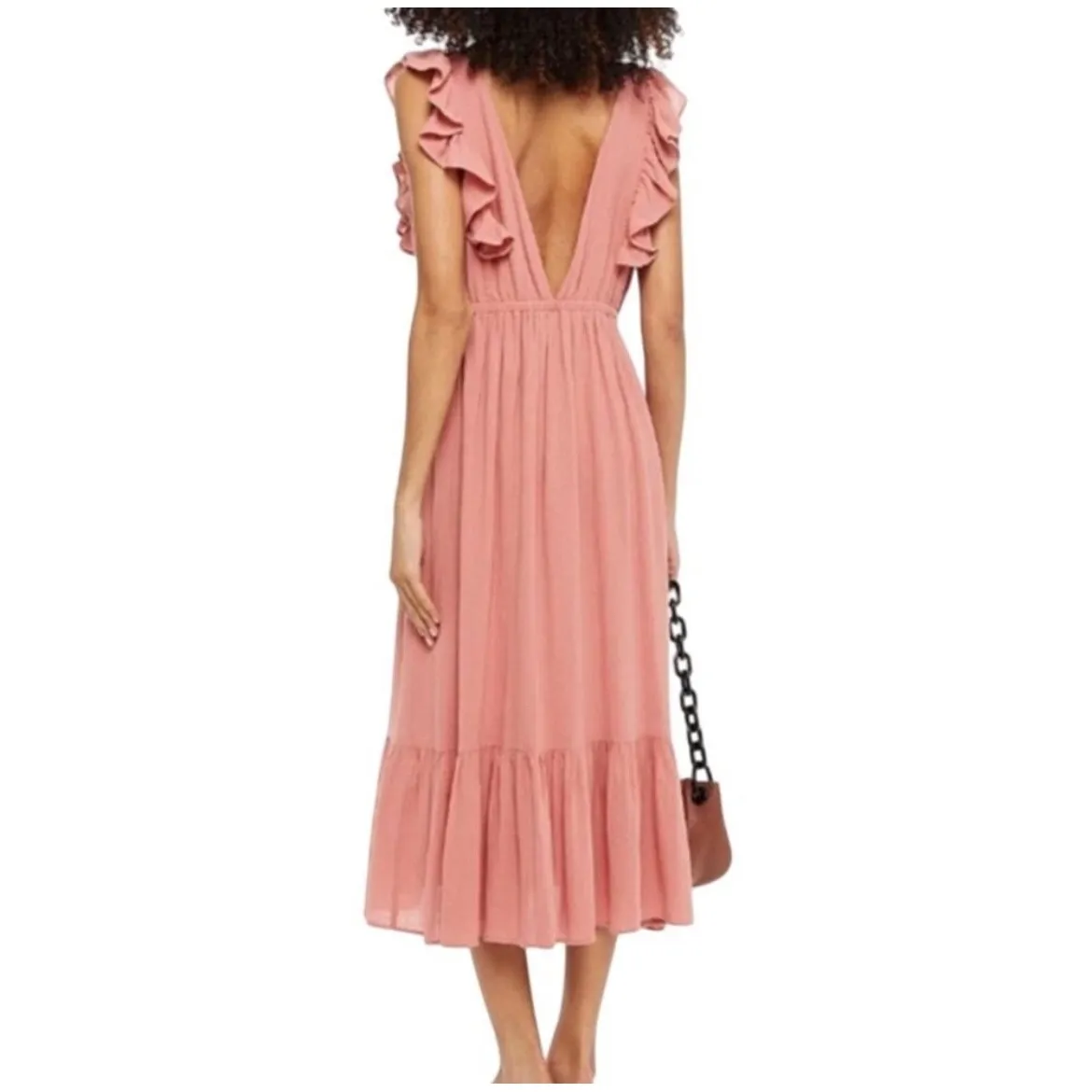 ba&sh Women's Ruffle Sleeve Midi Dress V-Neck Sleeveless Casual Pink‎ Medium - Image 11