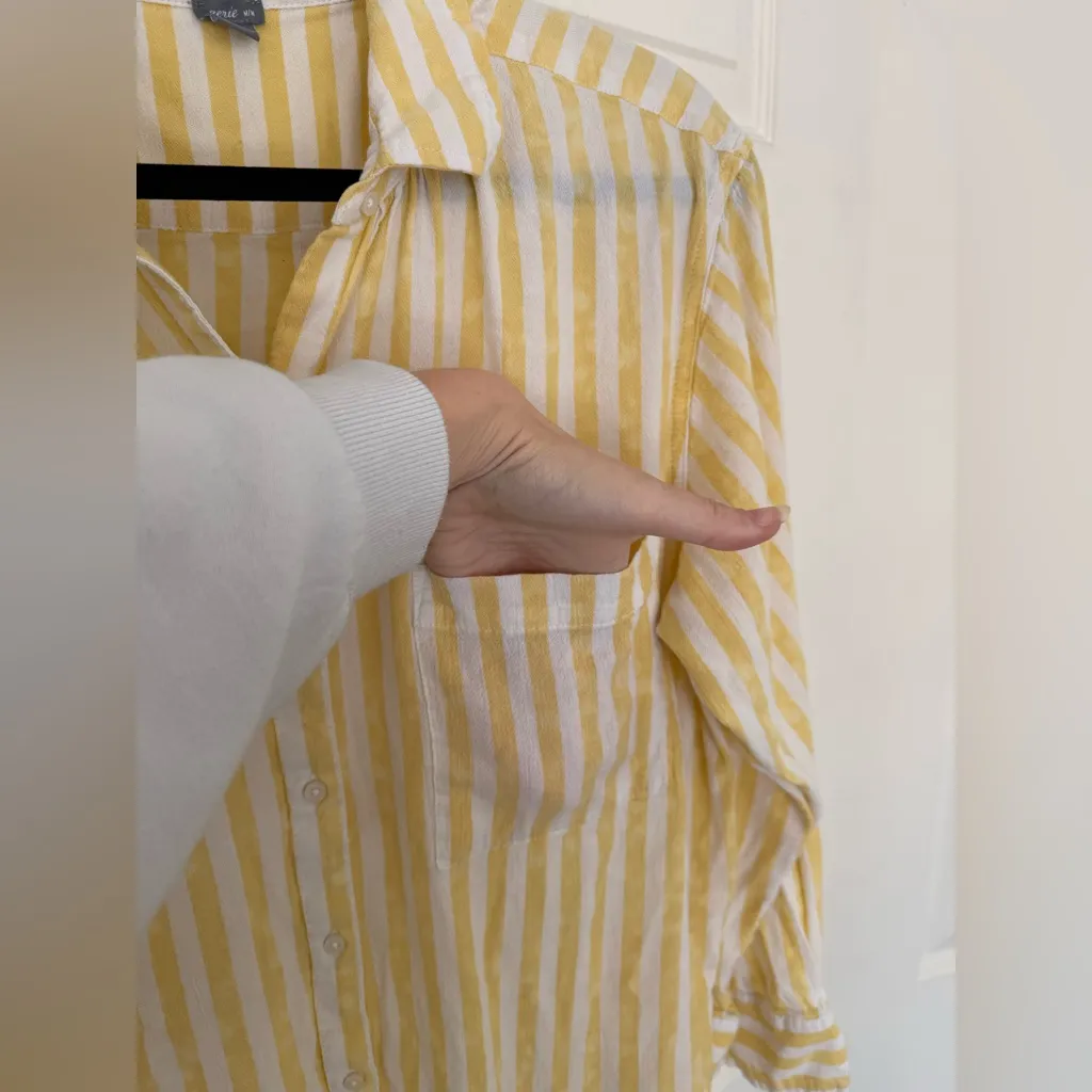 Aerie Yellow and White Stripe Oversized Button Down Shirt Size Medium - Image 4