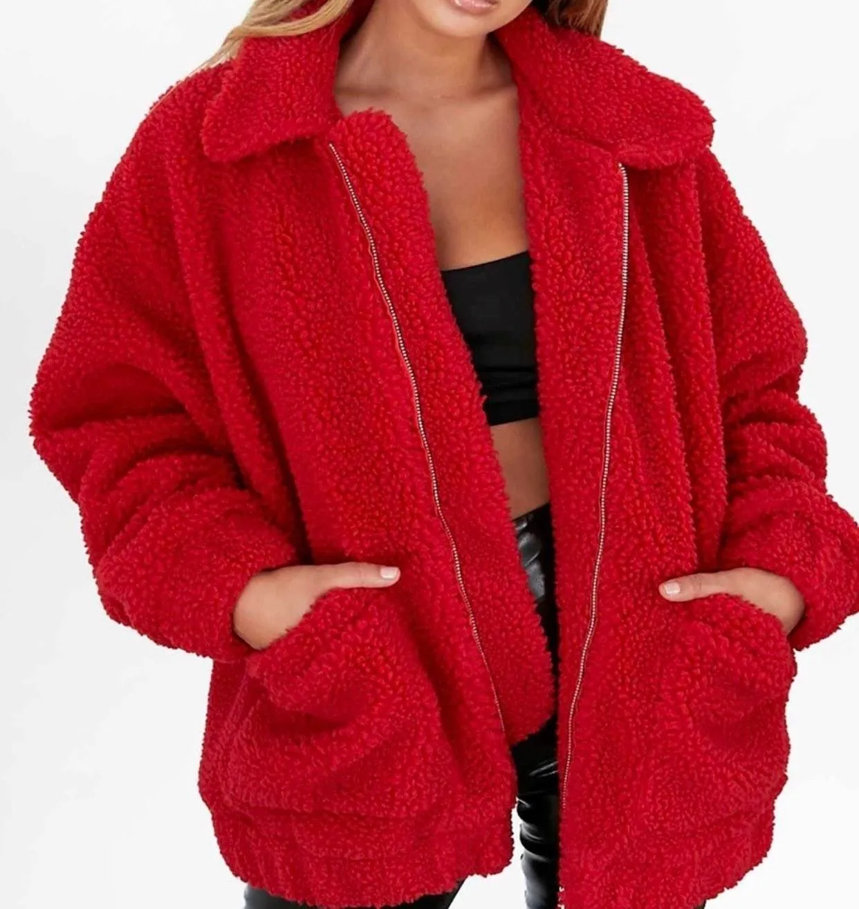 i.am.gia Red Pixie Teddy Coat Zip Up Jacket - Image 2