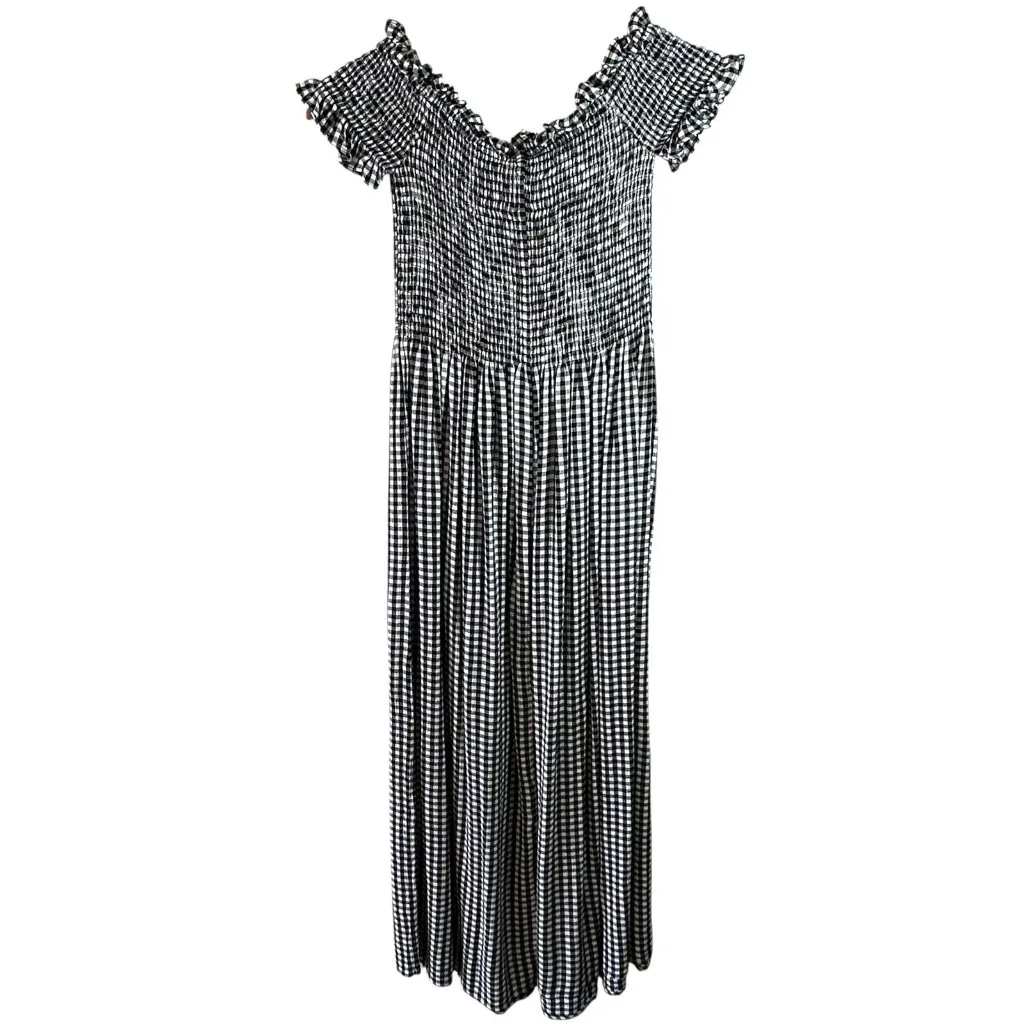 NWT Bardot Black & White Gingham Smocked Midi Dress Off Shoulder Size 6/Small - Image 7