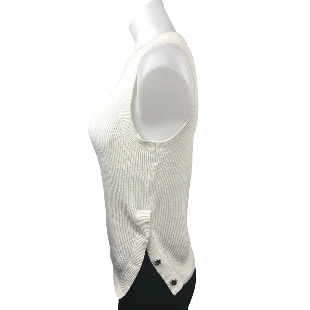 Equipment Femme White Ribbed Knit Sleeveless Crew Neck Sweater Tank Top Size XS - Image 2