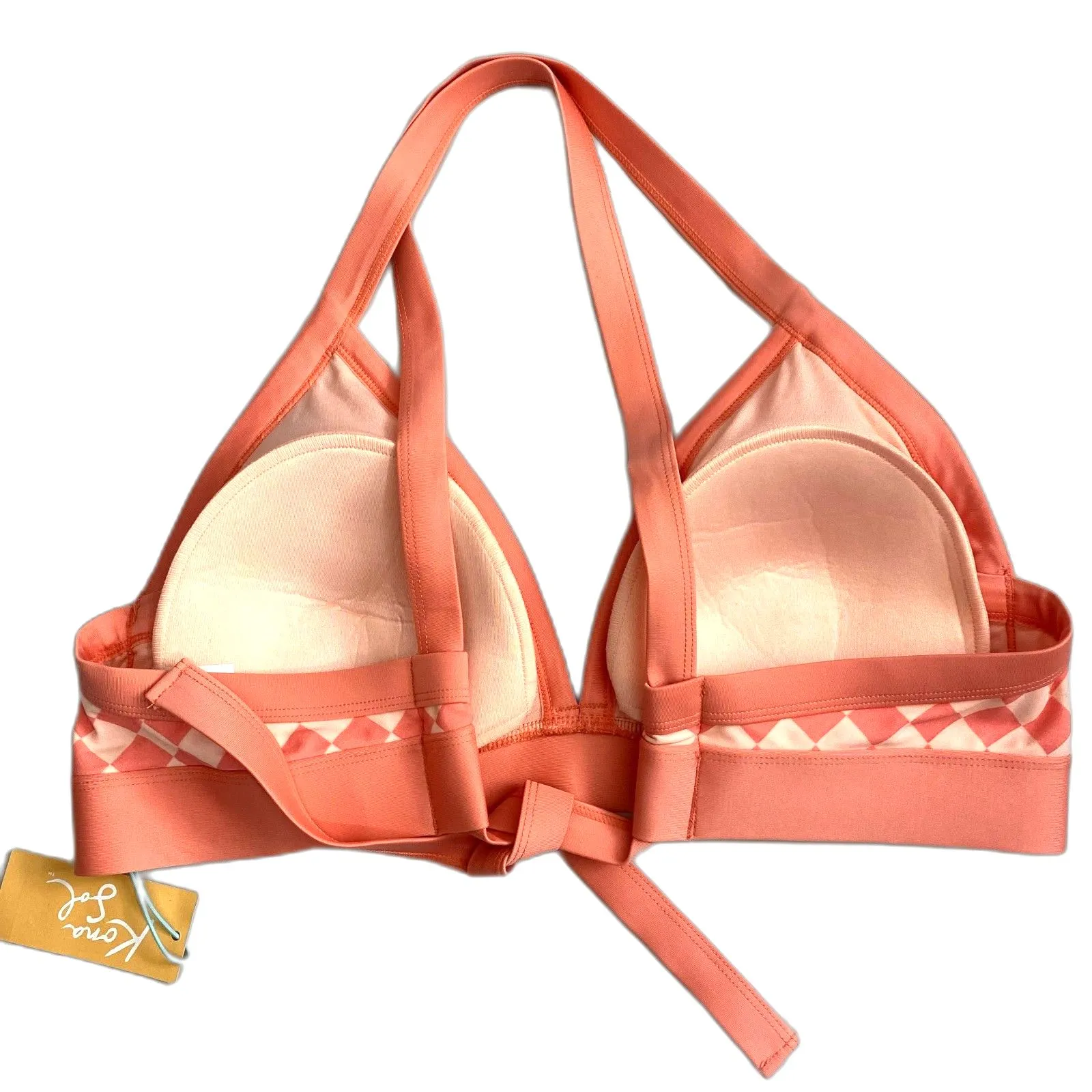 NWT Kona Sol Triangle Bikini Top Coral Pink Checkered Print Plus‎ Size 1X - Image 4