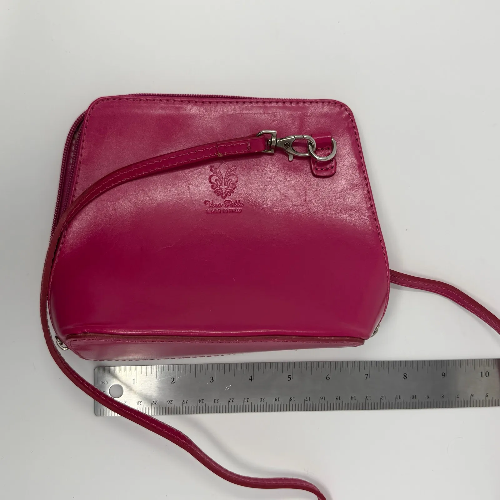 Vera Pelle Crossbody Handback Italian Leather Hot Pink Made in Italy Minimalist - Image 6