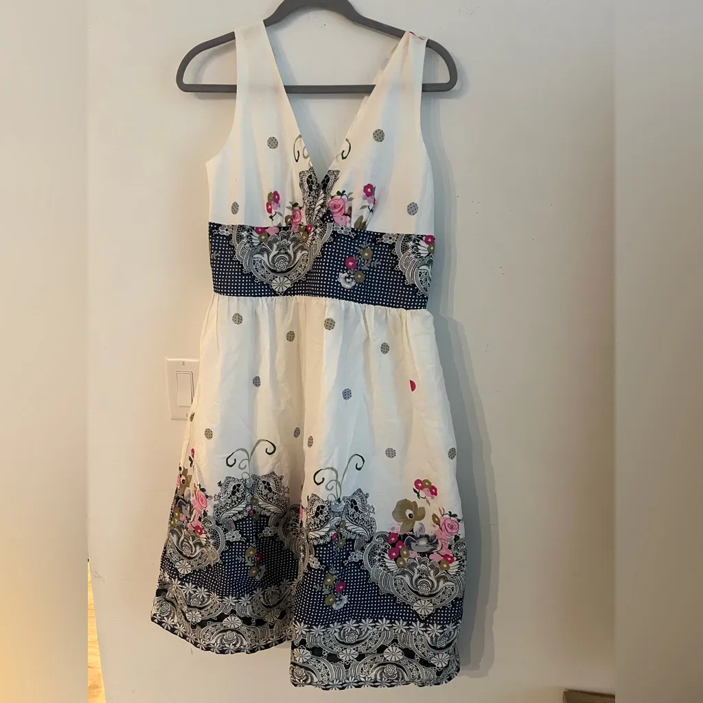 Mint Green 100% Cotton Sleeveless Dress Size M NWT Floral Print White Size M - Image 3