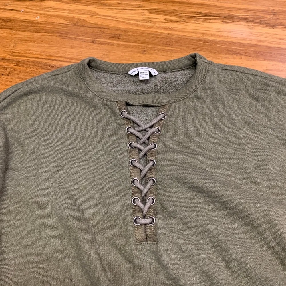 American Eagle Lace Up Long Sleeve T-Shirt Dress Womens Size Medium Green Casual - Image 2