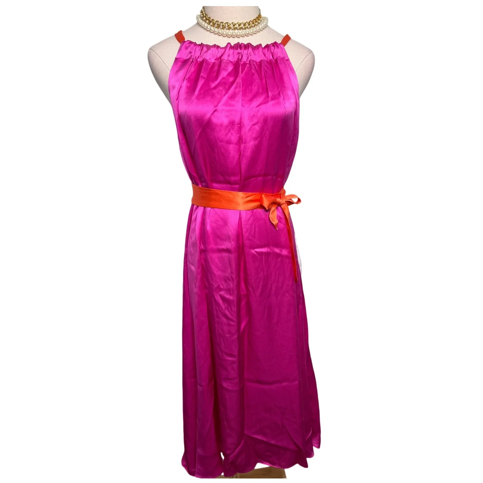 Cynthia Rowley Salerno Silk Halter Midi Dress hot pink orange flowy size S - Image 7