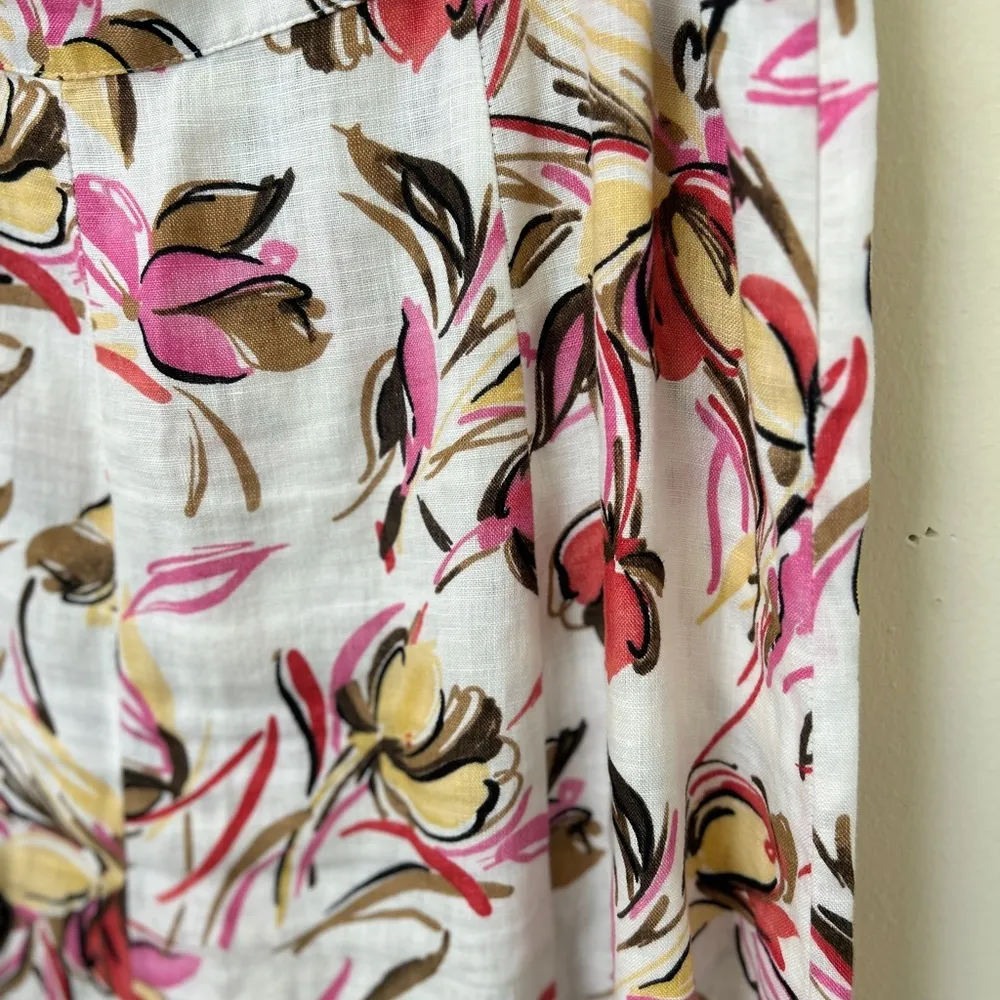 JM Collection 100% Linen long floral A-Line Midi side zip Skirt size 14 - Image 8