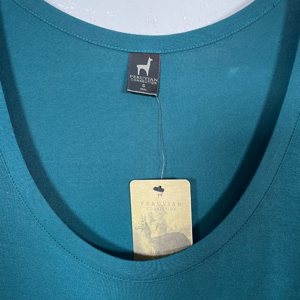 Peruvian Connection Women S Viridian Blue Twist T-Shirt Bubble Dress Stretch - Image 4