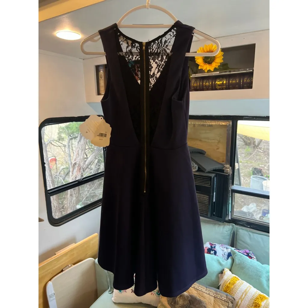 Women's Altard State Navy Mini Dress with Black Lace Back XS - Image 3