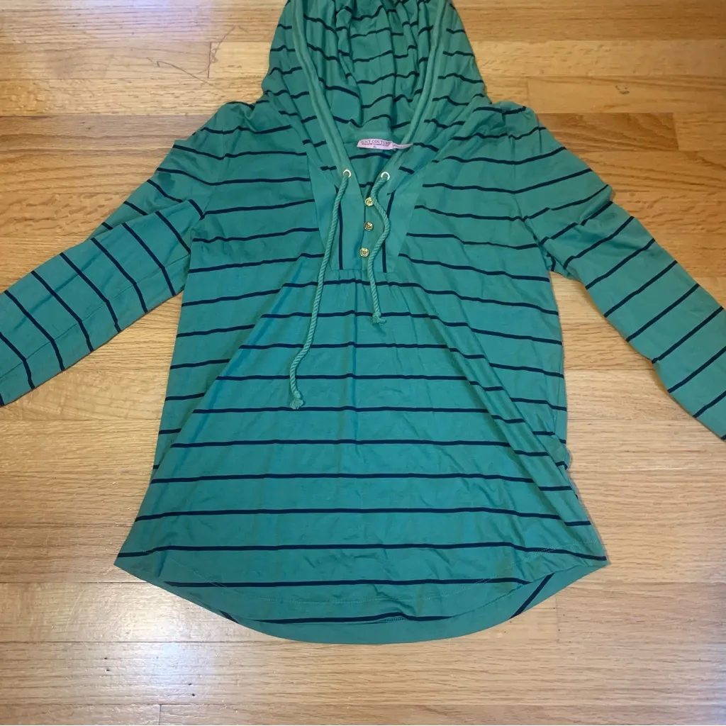 Juicy Couture Pam Gela Henley Hoodie Striped Green and Black Women’s Extra Large - Image 2
