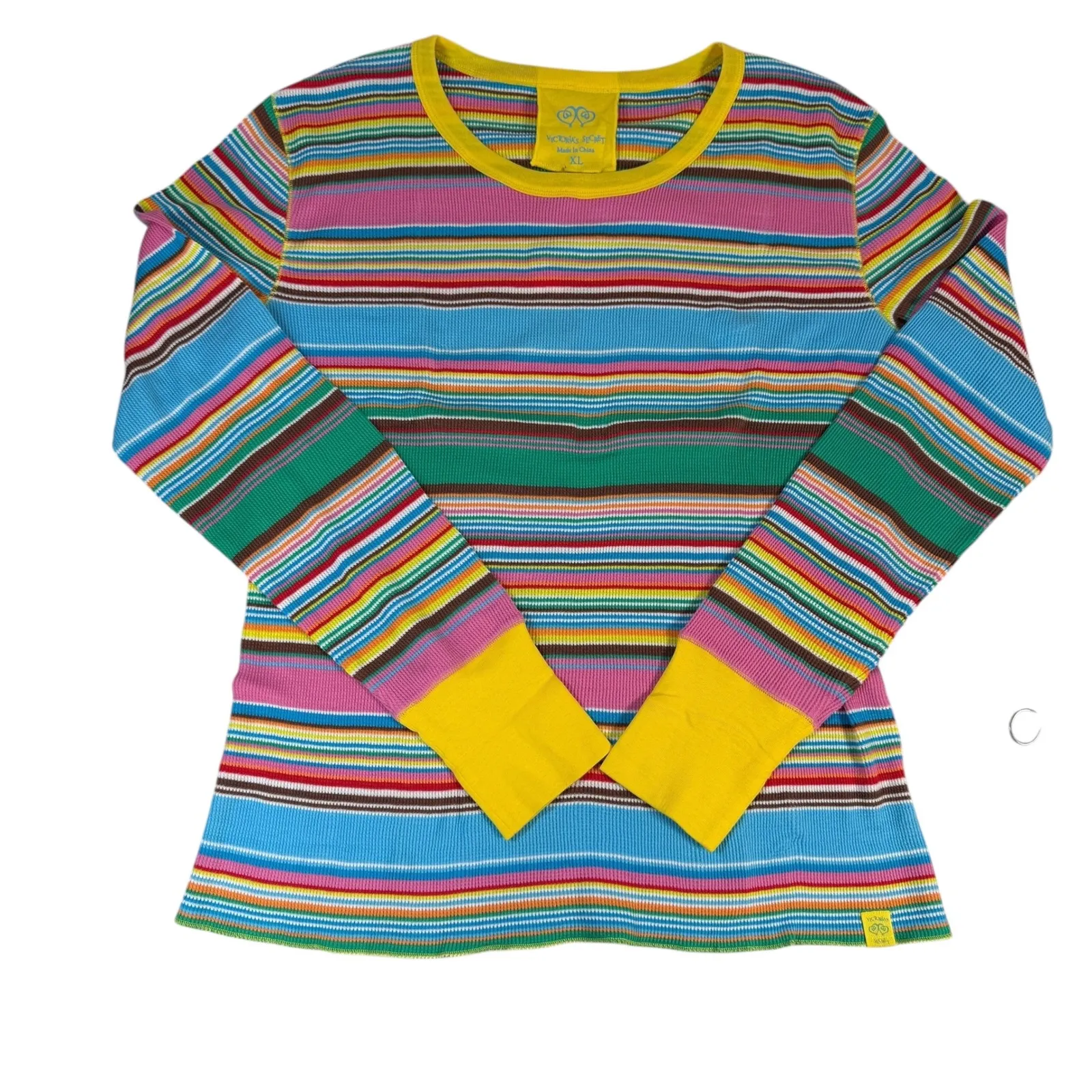 VTG Victoria's Secret Pajama Set XL Multi Stripe Long Sleeve Top Pants Y2K - Image 2