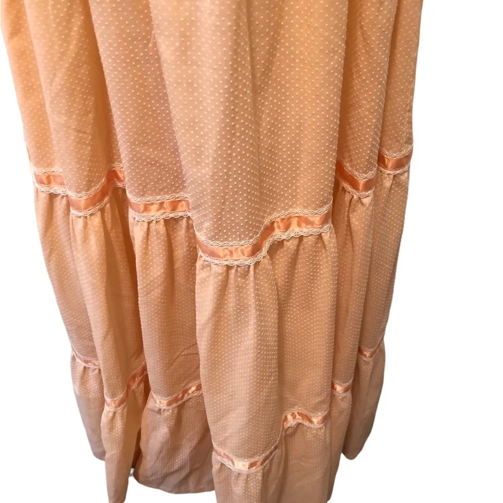 Handmade Peach Swiss Dot Prairie Maxi Dress Sz 6 Spaghetti Straps Tiered Hem - Image 7