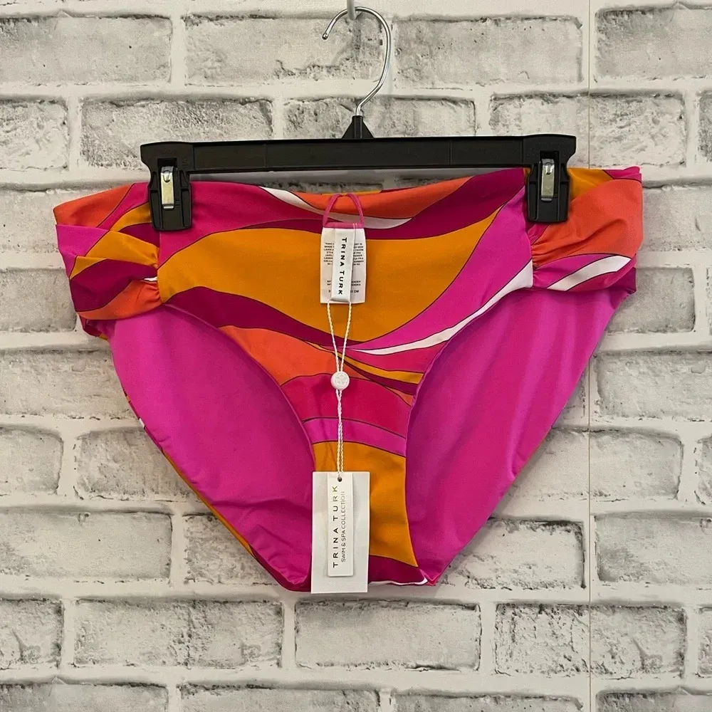 NWT! Women’s TRINA TURK Vivid Vista Printed Shirred high waist bikini bottoms 14 - Image 2