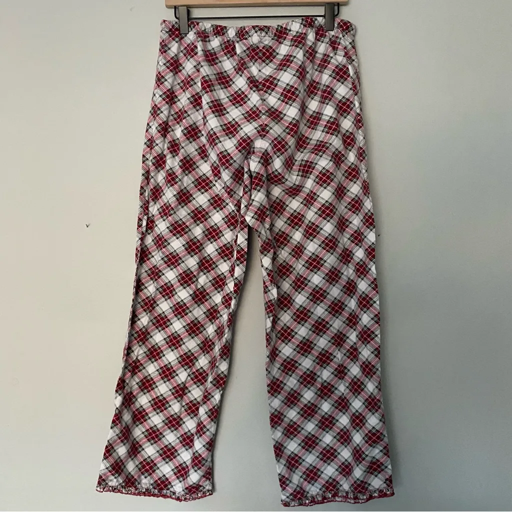 LL Bean Women Pajama Pants Medium Red Plaid 100% Cotton - Image 5