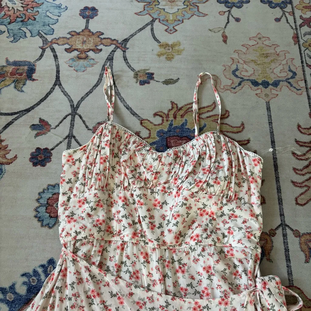 Trixxi Floral Print Wrap Ruffle Skirt Front Romper Dainty Femme Mini Dress NWT - Image 2