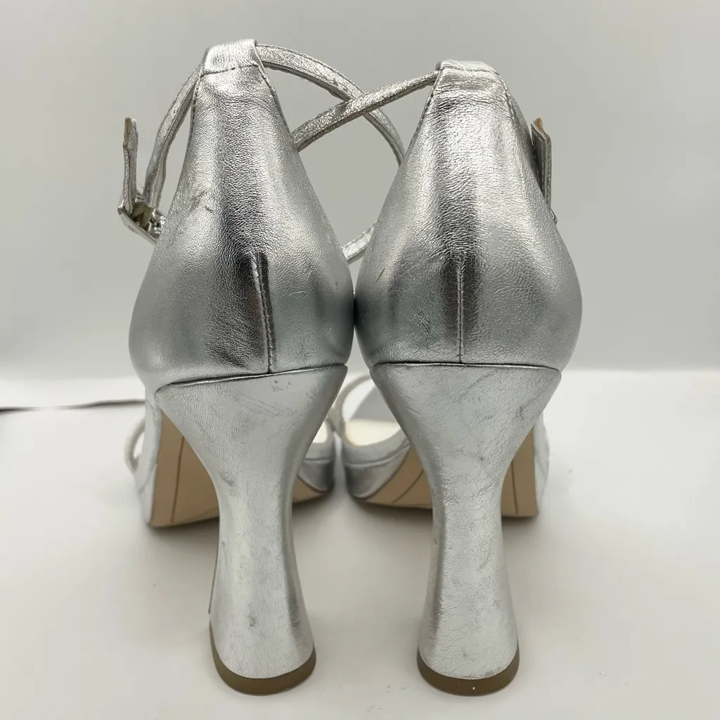 Sarto by Franco Sarto Dolores ankle strap silver leather heeled sandals Size 9M - Image 9