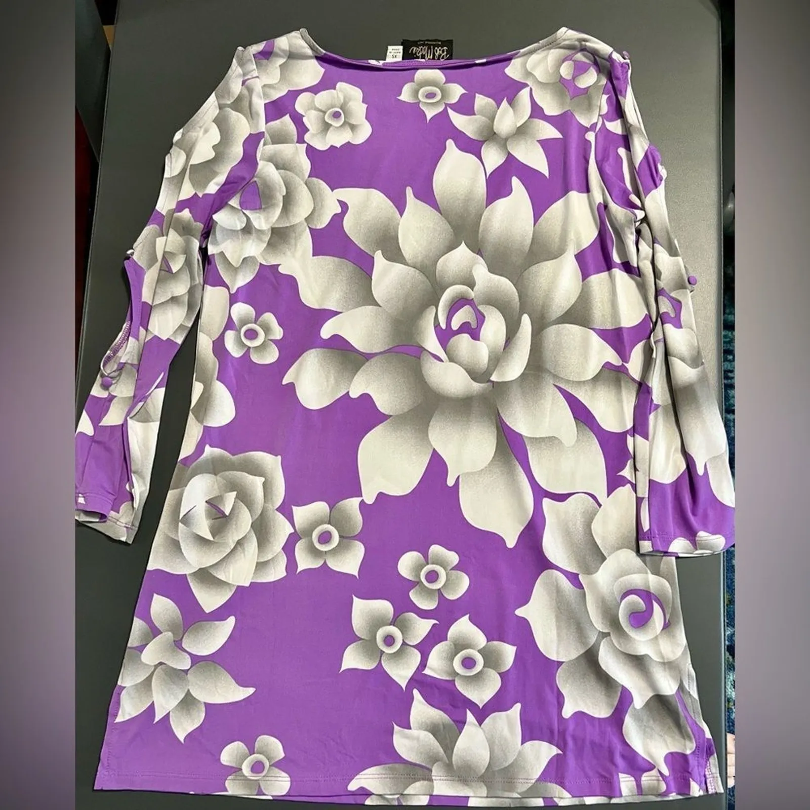 Bob Mackie Wearable Art Purple Gray Floral Tunic Sz XS - Image 3